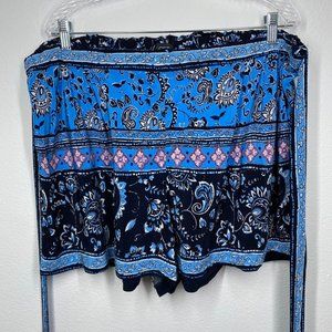 LOFT Floral Paisley Navy Blue Elastic Waist Shorts XL